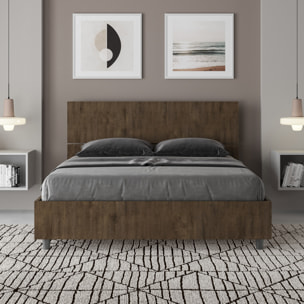 Cama doble con almacenaje 140x200 con cabecera recta nogal Demas