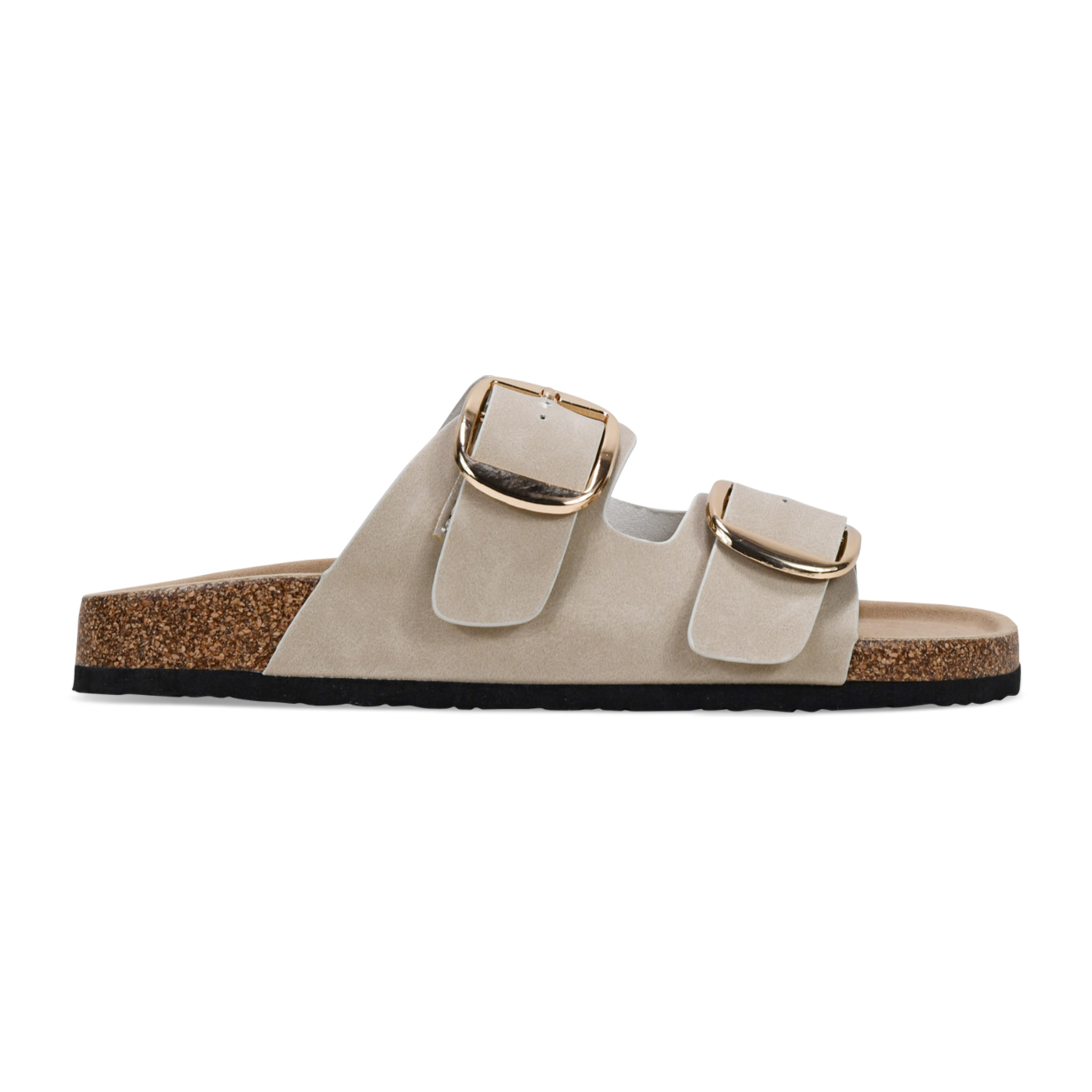 Sandalias planas beige con dos hebillas