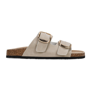 Sandalias planas beige con dos hebillas