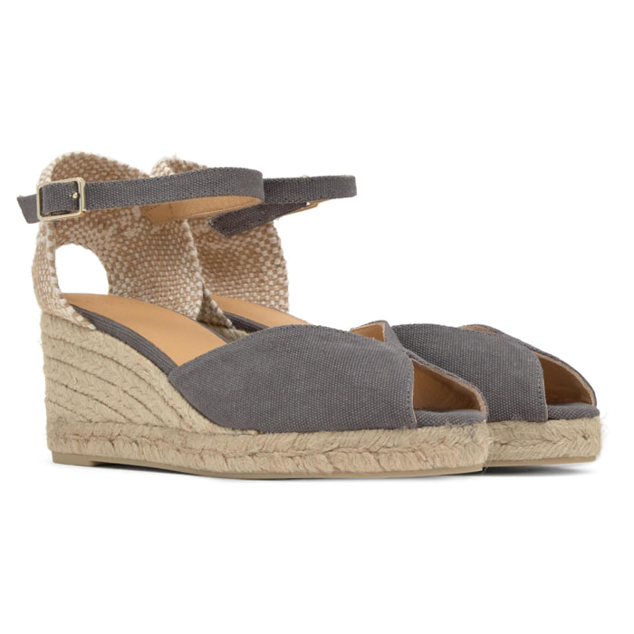 Sandalia de cuña Bianca estilo peep-toe en algodón orgánico lavado