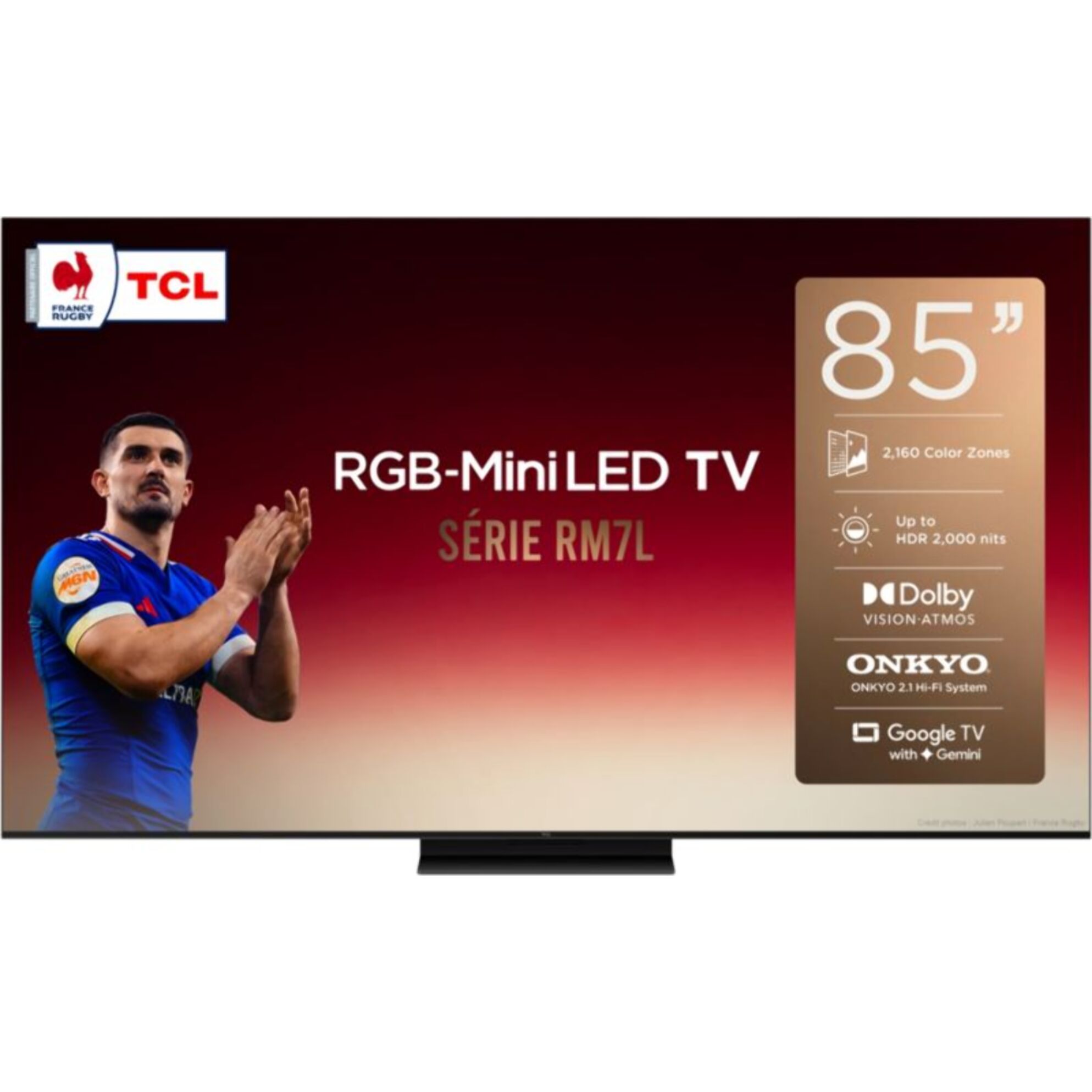 TV RGB TCL 85RM7L (2026) 85" (215 cm) - Expérience Gaming, 144Hz, Google TV, système audio ONKYO