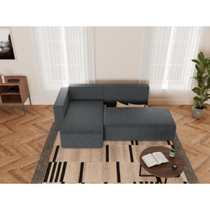 Topaze - canapé d'angle gauche 4 places convertible avec coffre sans accoudoir en velours côtelé - Gris foncé