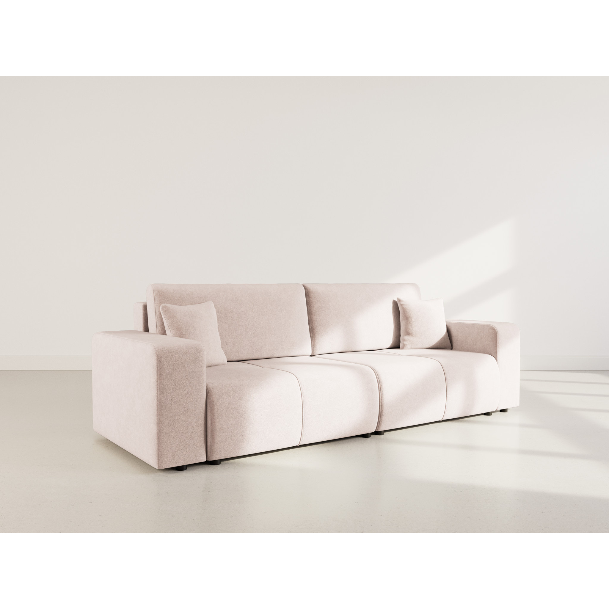 Nicole - Canapé droit 4 places convertible avec coffre en tissu - Taupe