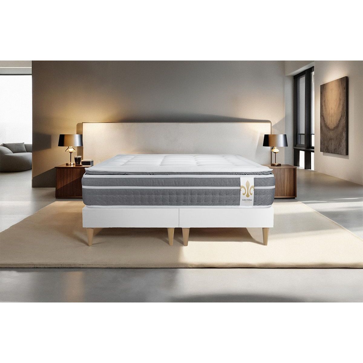 Ensemble Matelas Trente PLUS - 30cm - Hybride - Effet nuage avec surmatelas intégré - Sommier Tapissier Blanc