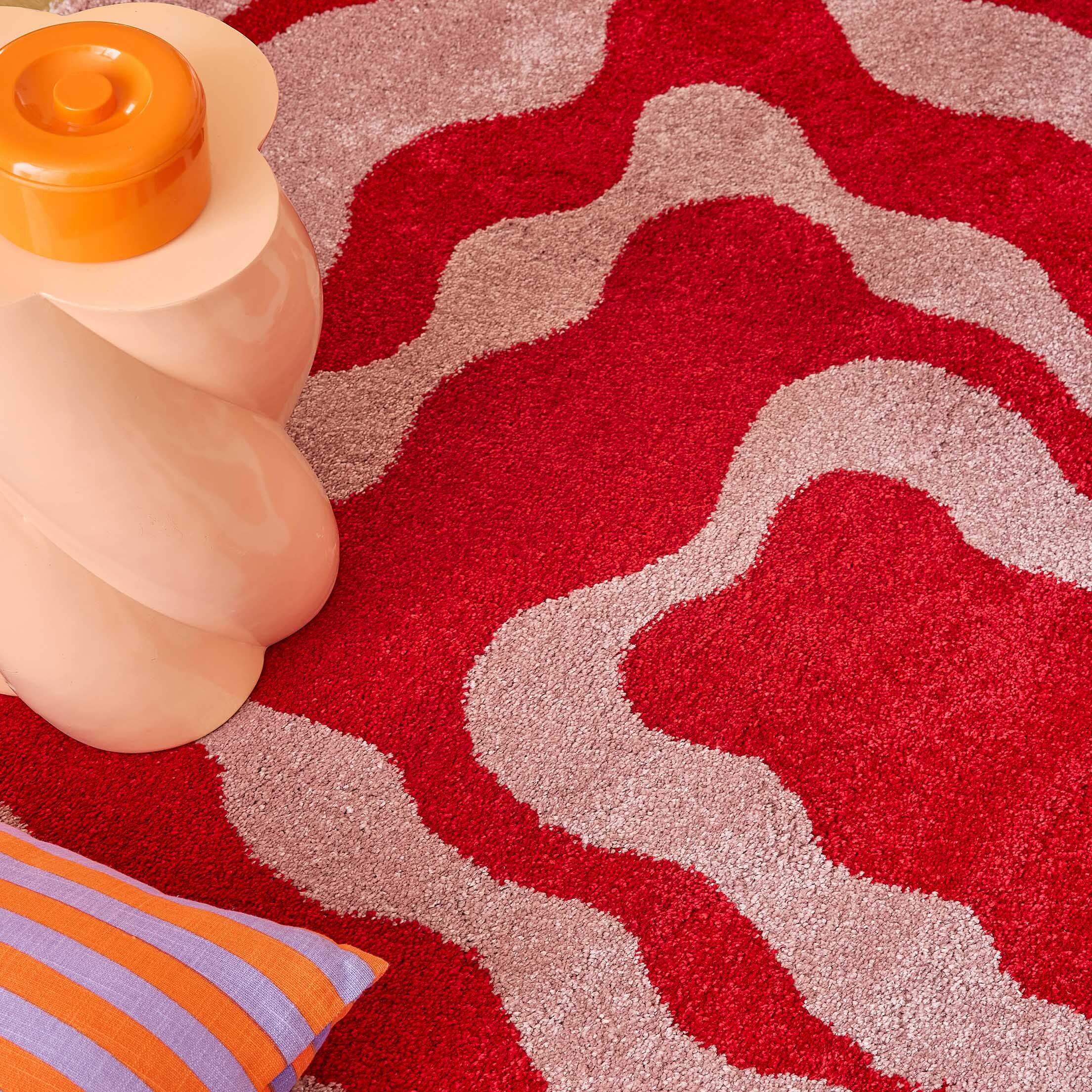 GROOVY - Tapis coloré style seventies - Confortable et moelleux - Rouge