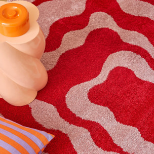 GROOVY - Tapis coloré style seventies - Confortable et moelleux - Rouge