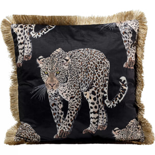 Coussin à franges noir léopard Kare Design