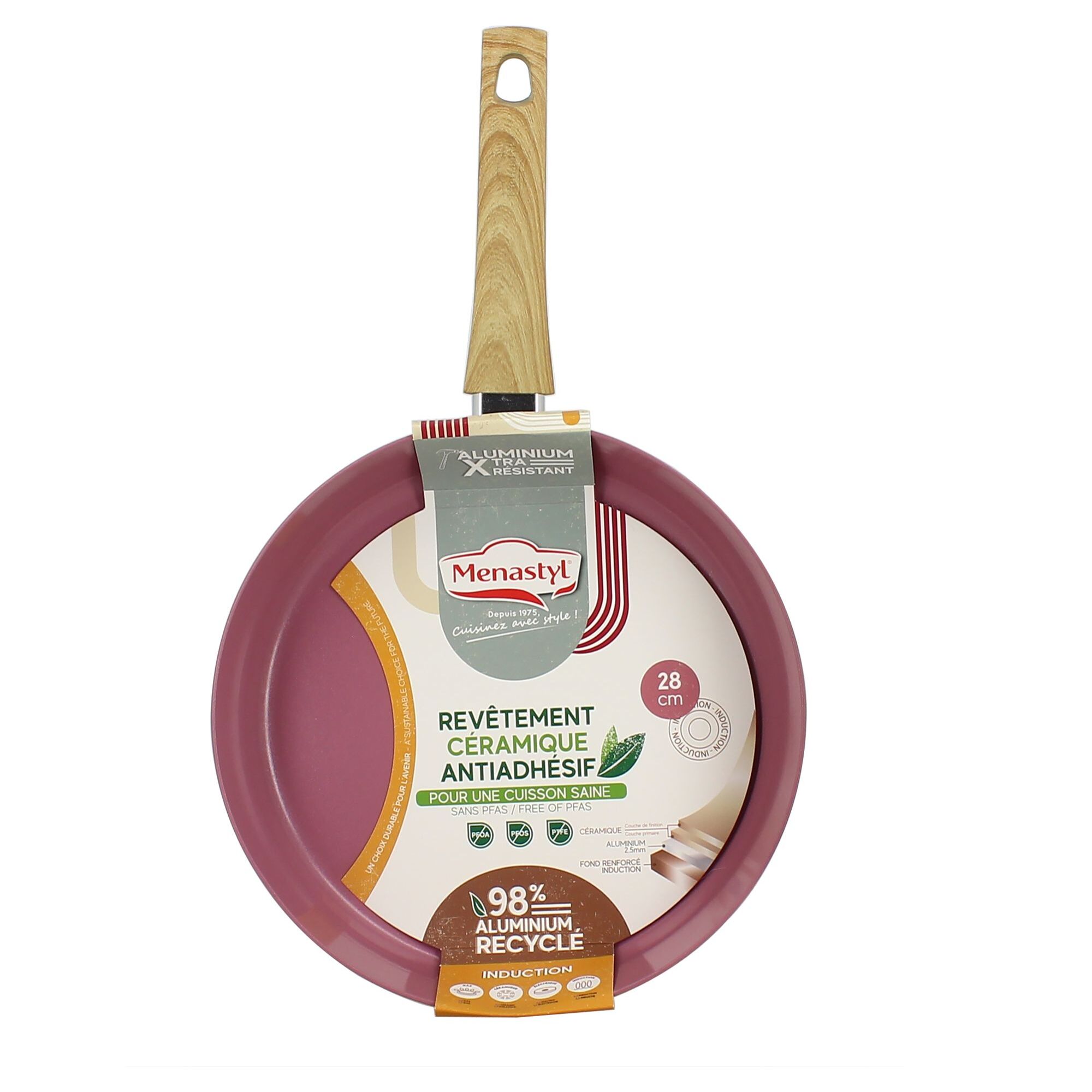 Poêle 28cm en aluminium recyclé lilas - tous feux COLORAMA