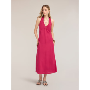 Motivi - Vestido largo en A de mezcla de lino - Fuchsia