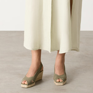 Alpargatas de cuña de mujer destalonadas Diana estilo peep-toe en algodón orgánico lavado