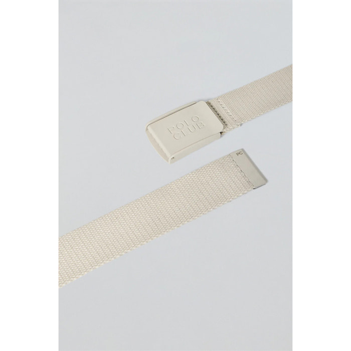 Cintura Brahim in tela beige con fibbia logo