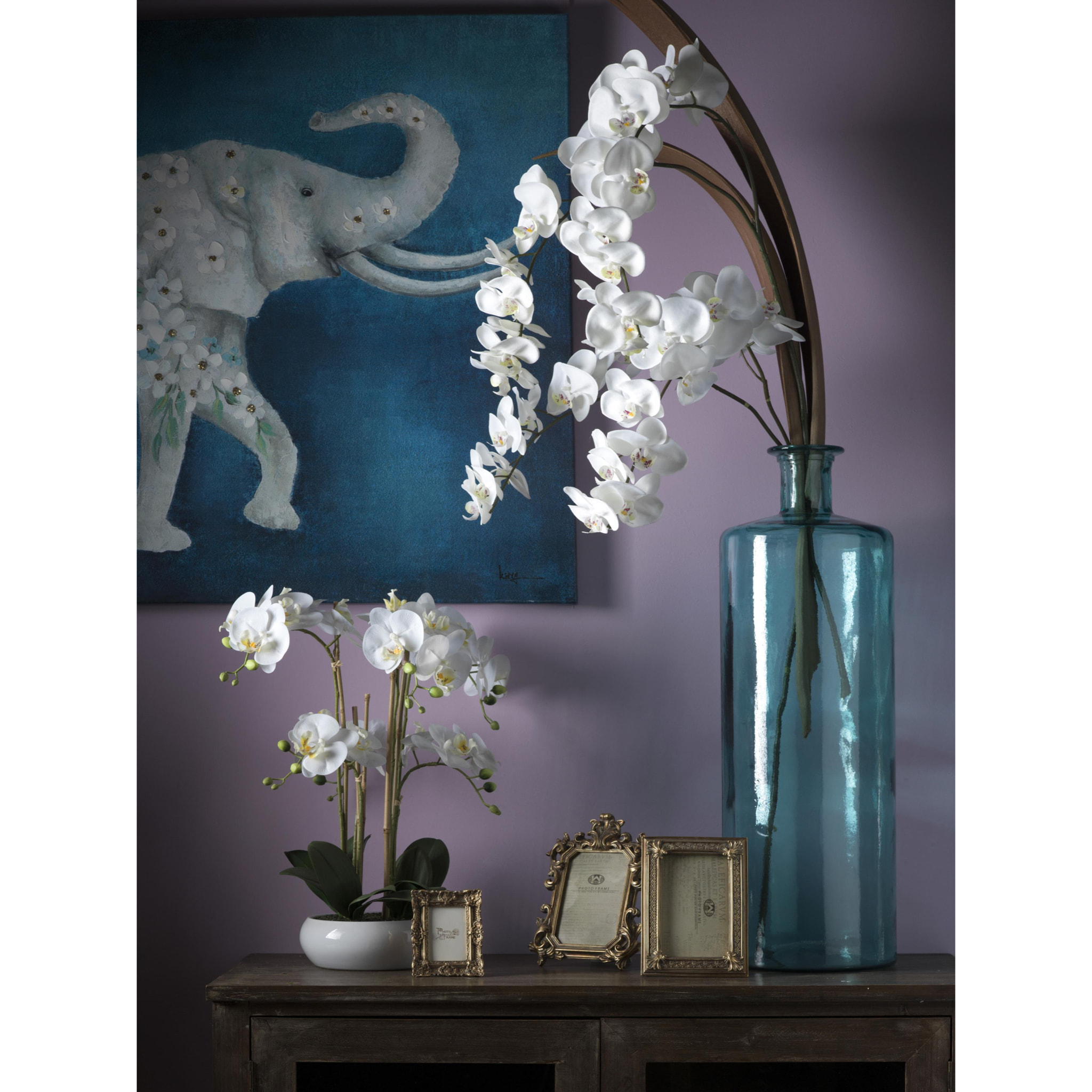 Quadro Con Elefante E Fiori. Dim 90X120 Cm - Pezzi 1 - 90X120X3,5cm - Colore: Blu - Bianchi Dino - Decori Casa E Complementi