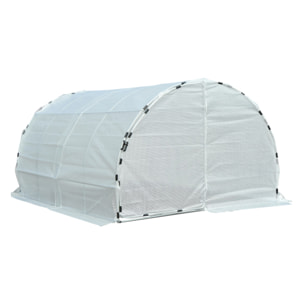 Serre de jardin tunnel surface sol 12 m² 4L x 3l x 2H m châssis tubulaire renforcé 25 mm double porte avec poignées blanc