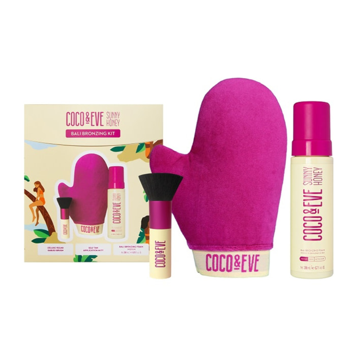 COCO & EVE Set Sunny Honey Bali Bronzing Foam Medium  200ml + Kabuki Brush +  Self Tan Application Mitt