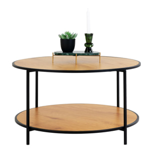 Tavolino da salotto Vita rotondo effetto rovere con struttura in acciaio nero, ø80×45 cm