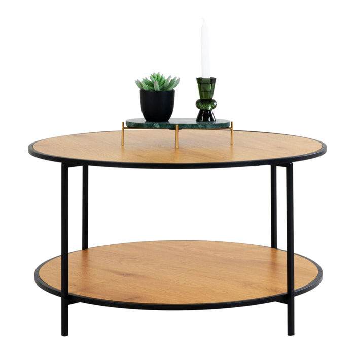 Tavolino da salotto Vita rotondo effetto rovere con struttura in acciaio nero, ø80×45 cm