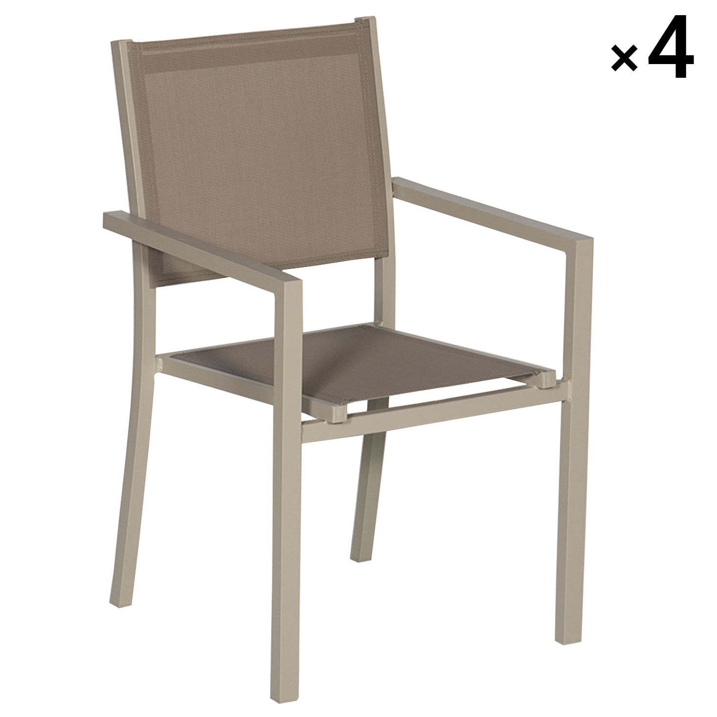 Lot de 4 chaises en aluminium taupe - textilène taupe