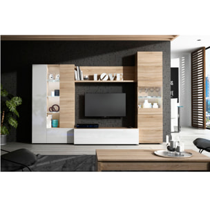 Parete Attrezzata Mobile Soggiorno TV Salotto Base Televisione Con Scaffali Illuminati LED Sala Pranzo Design Moderno 260x185x42 cm Bianco Rovere