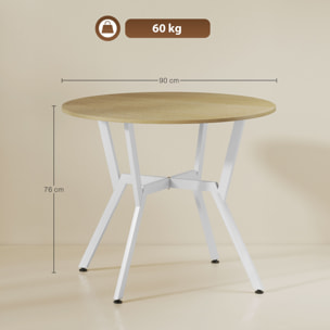 Mesa de Comedor Redonda para 2 Personas, Mesa de Cocina Industrial, Patas Curvadas de Acero, para Salón, 90x90x76 cm, Natural y Blanco