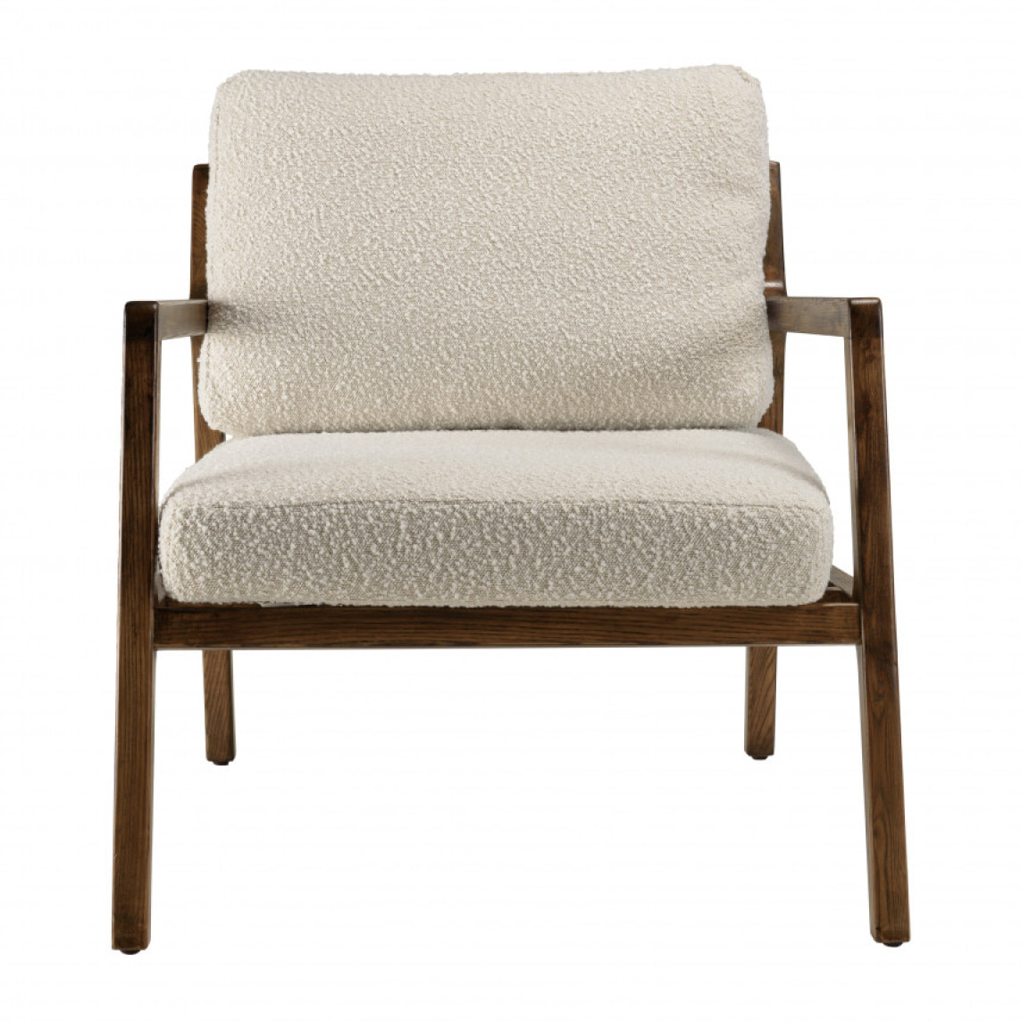 GASTON - Fauteuil en tissu écru, structure et accoudoirs en bois