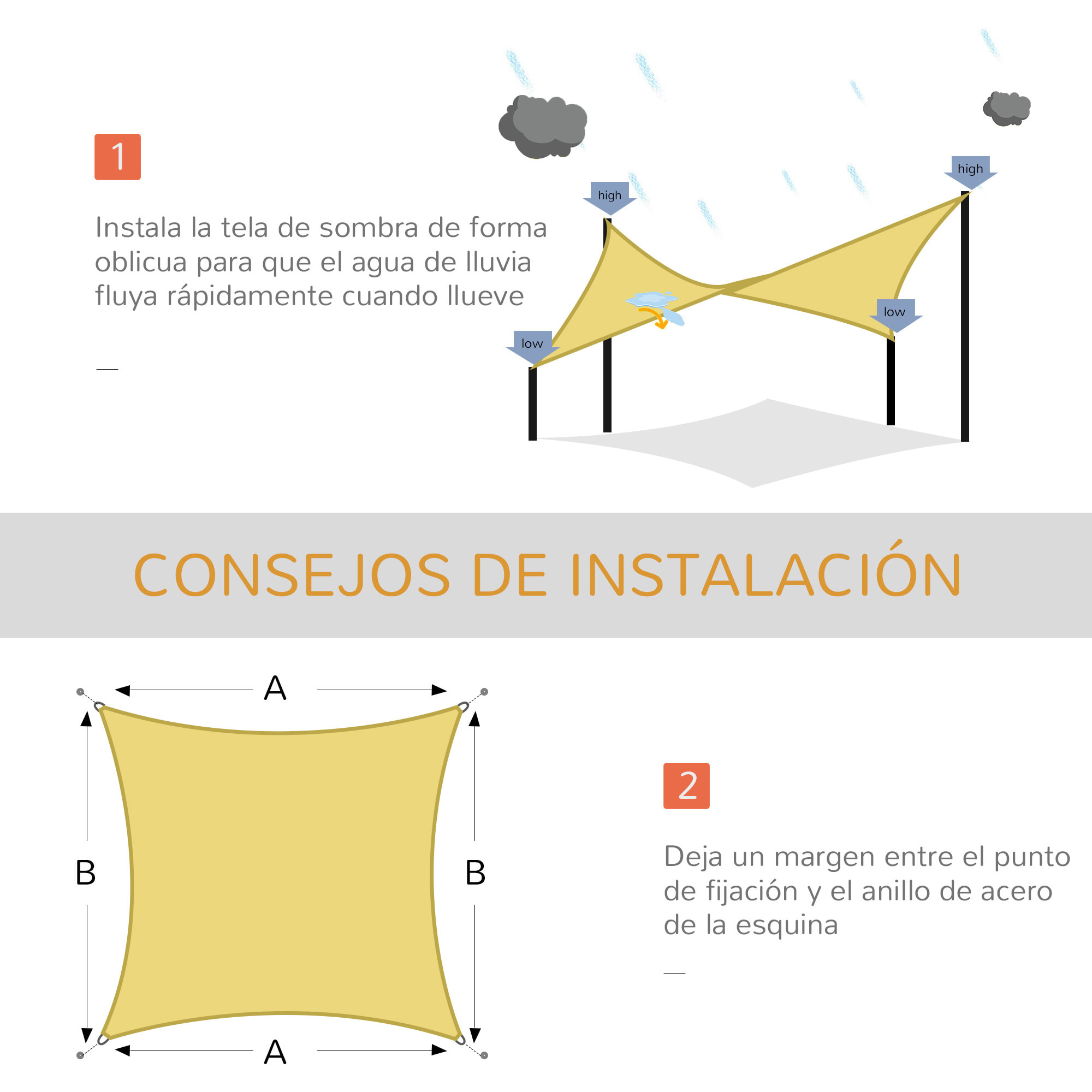 Toldo Vela Rectángulo Protección UV de Poliéster 3x3m Arena