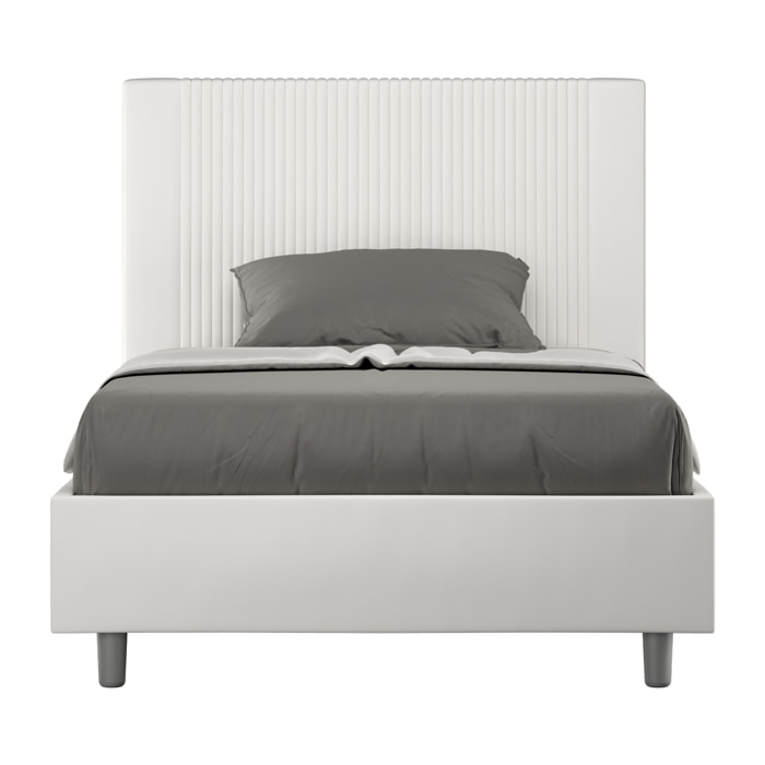 Letto una piazza e mezza con rete imbottito 120x190 similpelle bianco Goya