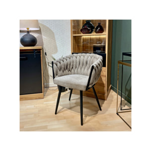 Chaise en tissu maille tressé matelassé avec accoudoirs - MELODIE 2