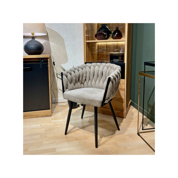 Chaise en tissu maille tressé matelassé avec accoudoirs - MELODIE 2