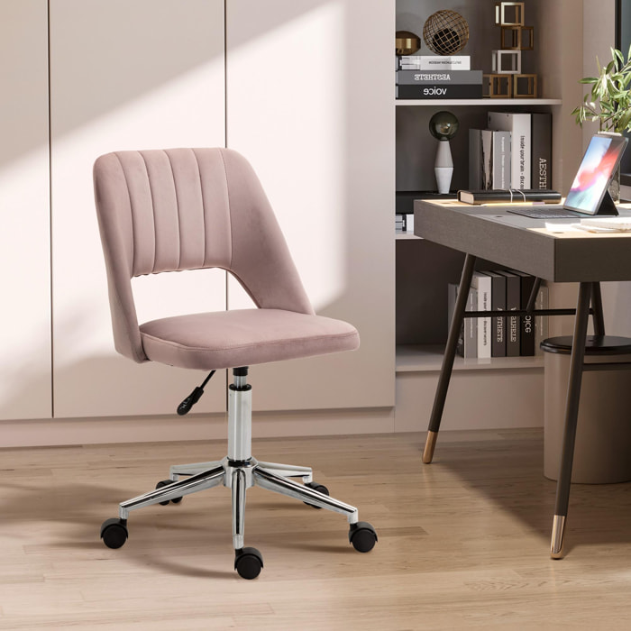 Vinsetto Chaise de bureau design contemporain dossier ergonomique ajouré strié hauteur réglable pivotante 360° piètement chromé velours rose poudré