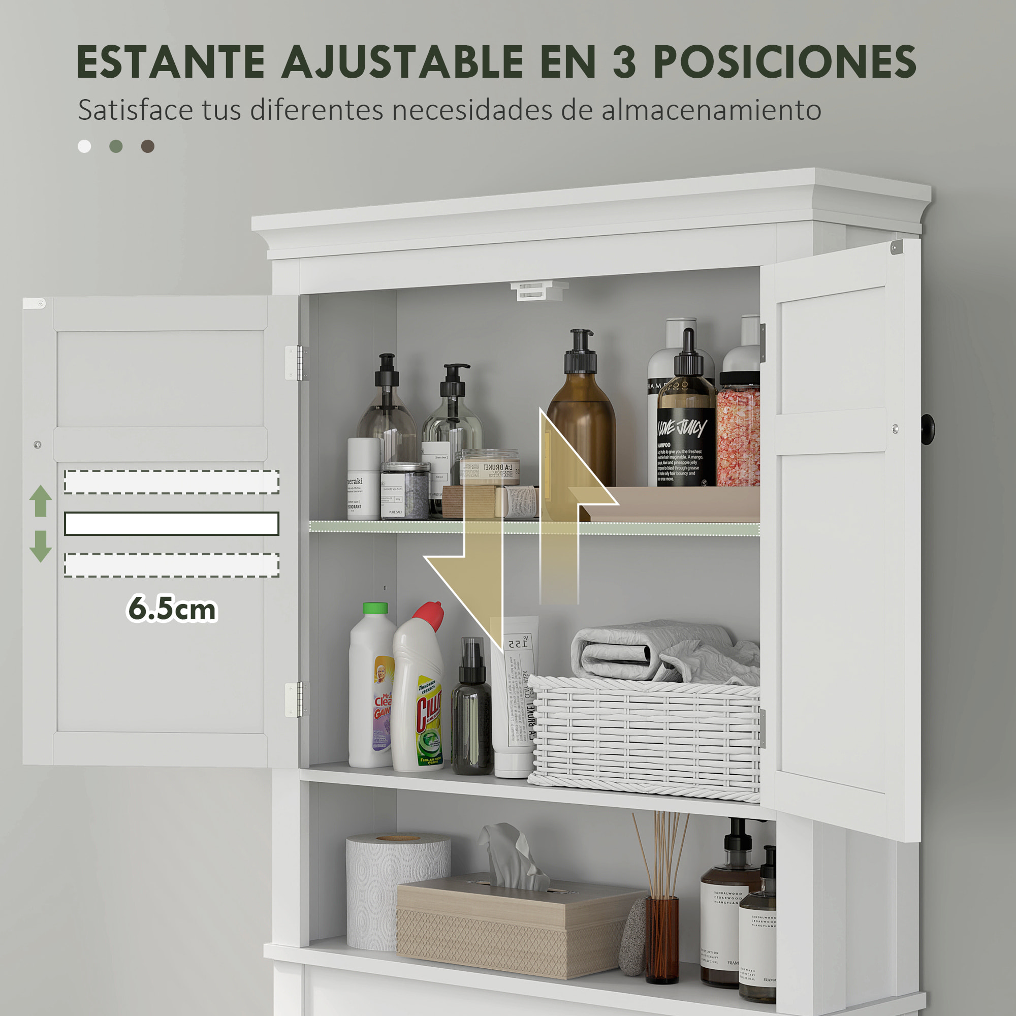 Mueble sobre Inodoro Armario para Lavadora con 2 Puertas Compartimento y Estante Ajustable Mueble para Baño 70x20x175 cm Blanco