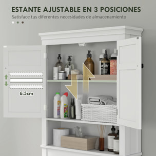 Mueble sobre Inodoro Armario para Lavadora con 2 Puertas Compartimento y Estante Ajustable Mueble para Baño 70x20x175 cm Blanco