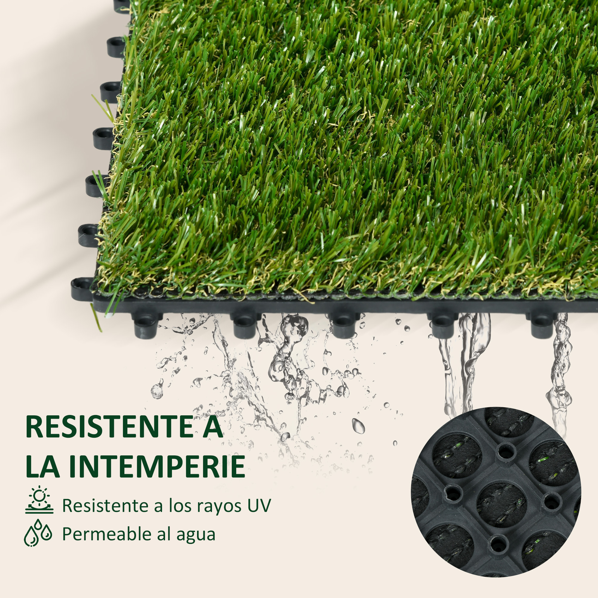Césped Artificial de 10 Piezas Alfombra Césped Artificial 30x30 cm con Altura de Hierba 20 mm Anti-UV Césped Sintético para Jardín Patio Balcón Verde Oscuro