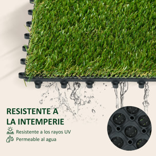 Césped Artificial de 10 Piezas Alfombra Césped Artificial 30x30 cm con Altura de Hierba 20 mm Anti-UV Césped Sintético para Jardín Patio Balcón Verde Oscuro