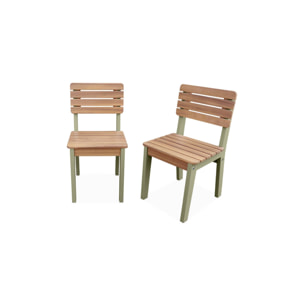 Lot de 2 chaises en bois d'acacia pour enfant. salon de jardin enfant vert de gris. intérieur / extérieur
