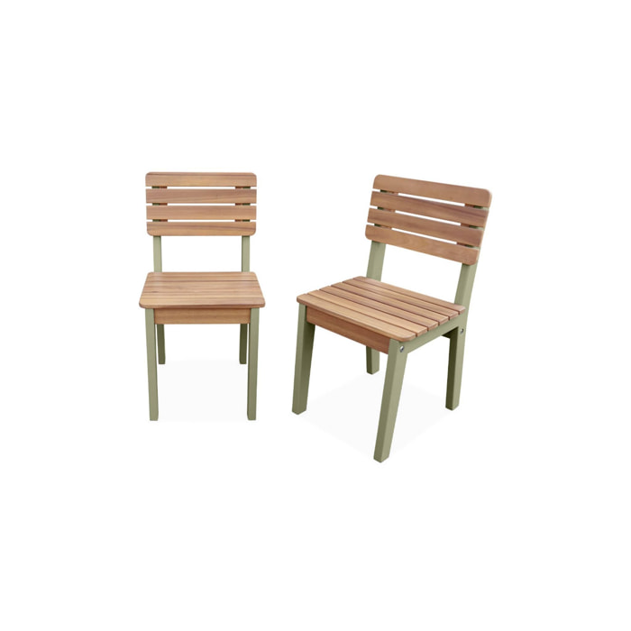 Lot de 2 chaises en bois d'acacia pour enfant. vert de gris. intérieur / extérieur