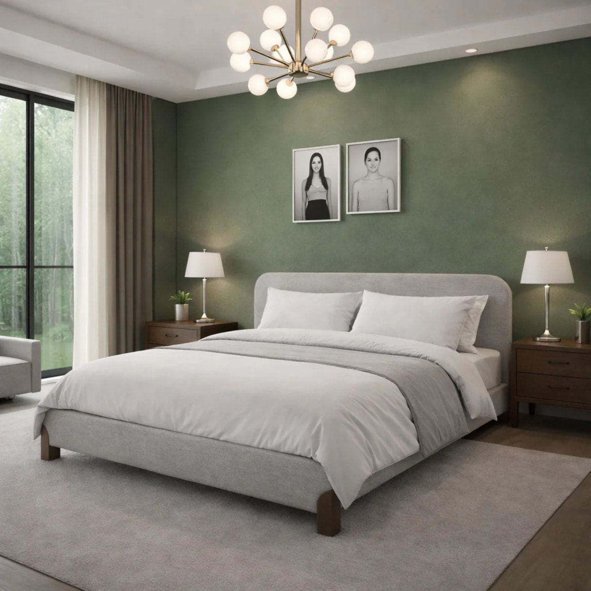 Lit Capucine avec tête de lit en tissu feutrine beige