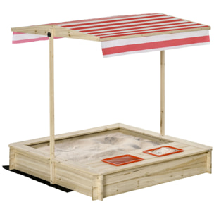 Bac à sable bois carré dim. 1,18L x 1,18l x 1,18H m - hauteur, inclinaison toit réglables, refermable - 2 bacs - bois sapin autoclave