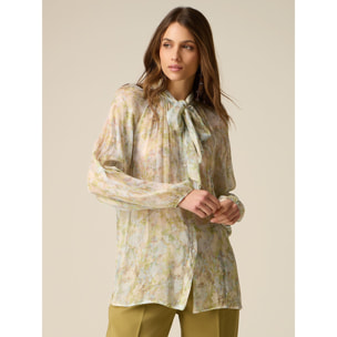 Oltre - Blusa in viscosa plissé con fiocco - Azzurro