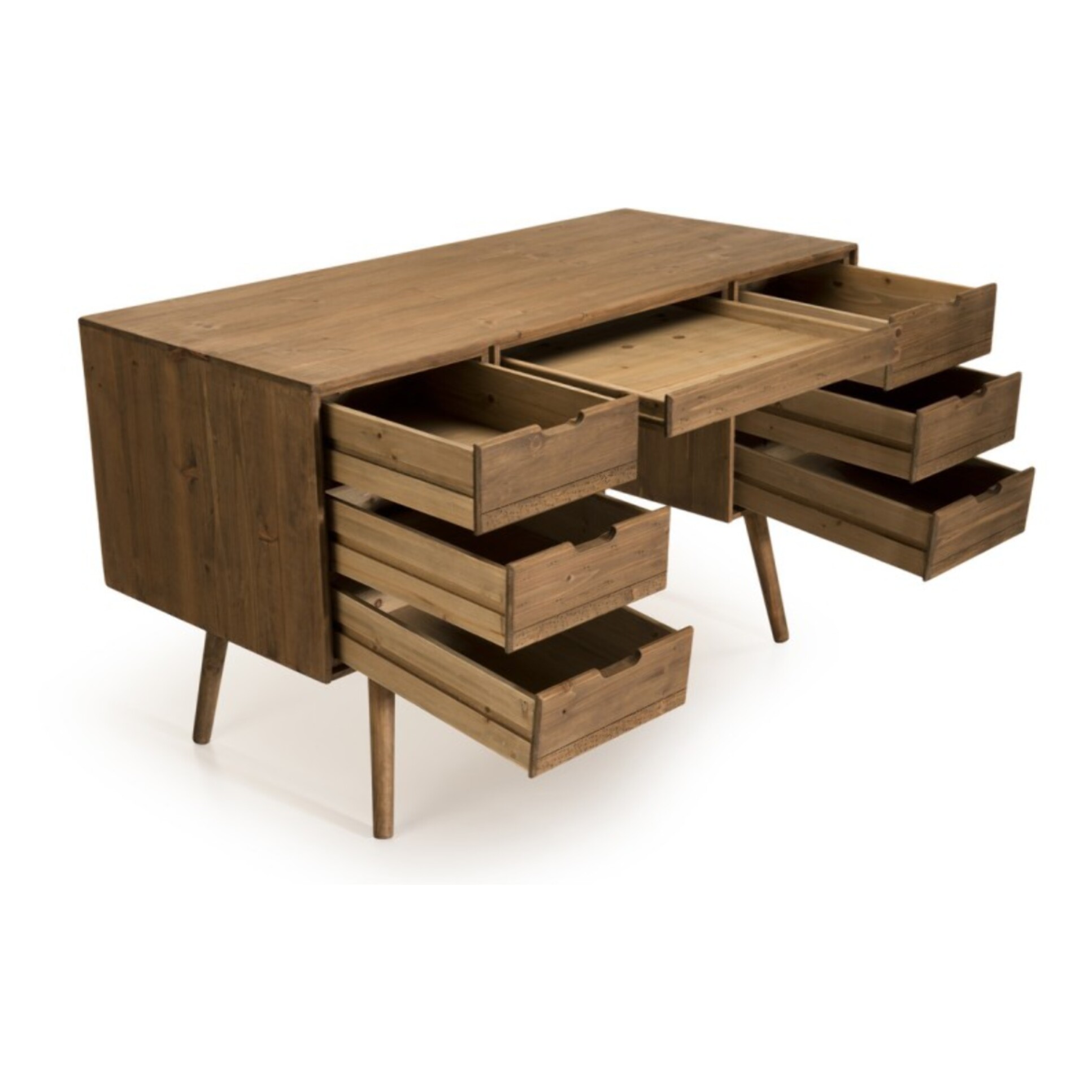 ANDY - Bureau scandi bois marron 6 tiroirs Sapin