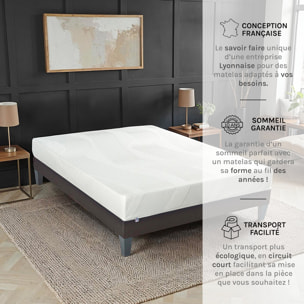 Matelas Paris, Soutien Ferme, 24 cm, Mémoire de Forme & Mousse Haute Densité, Fabrication Française, Déhoussable