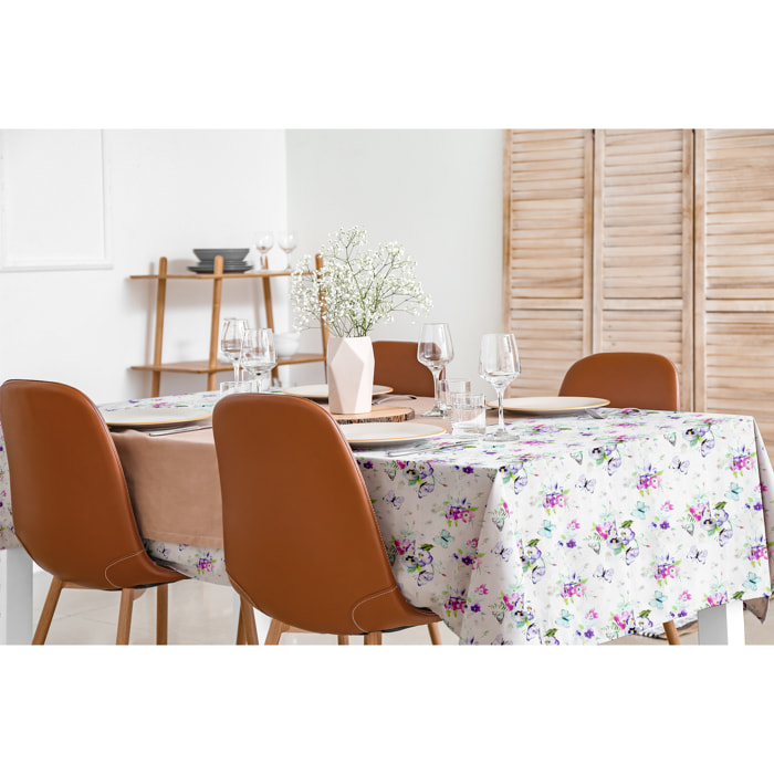 White & White Tovaglia antimacchia 140x180 con stampa digitale Farfalla