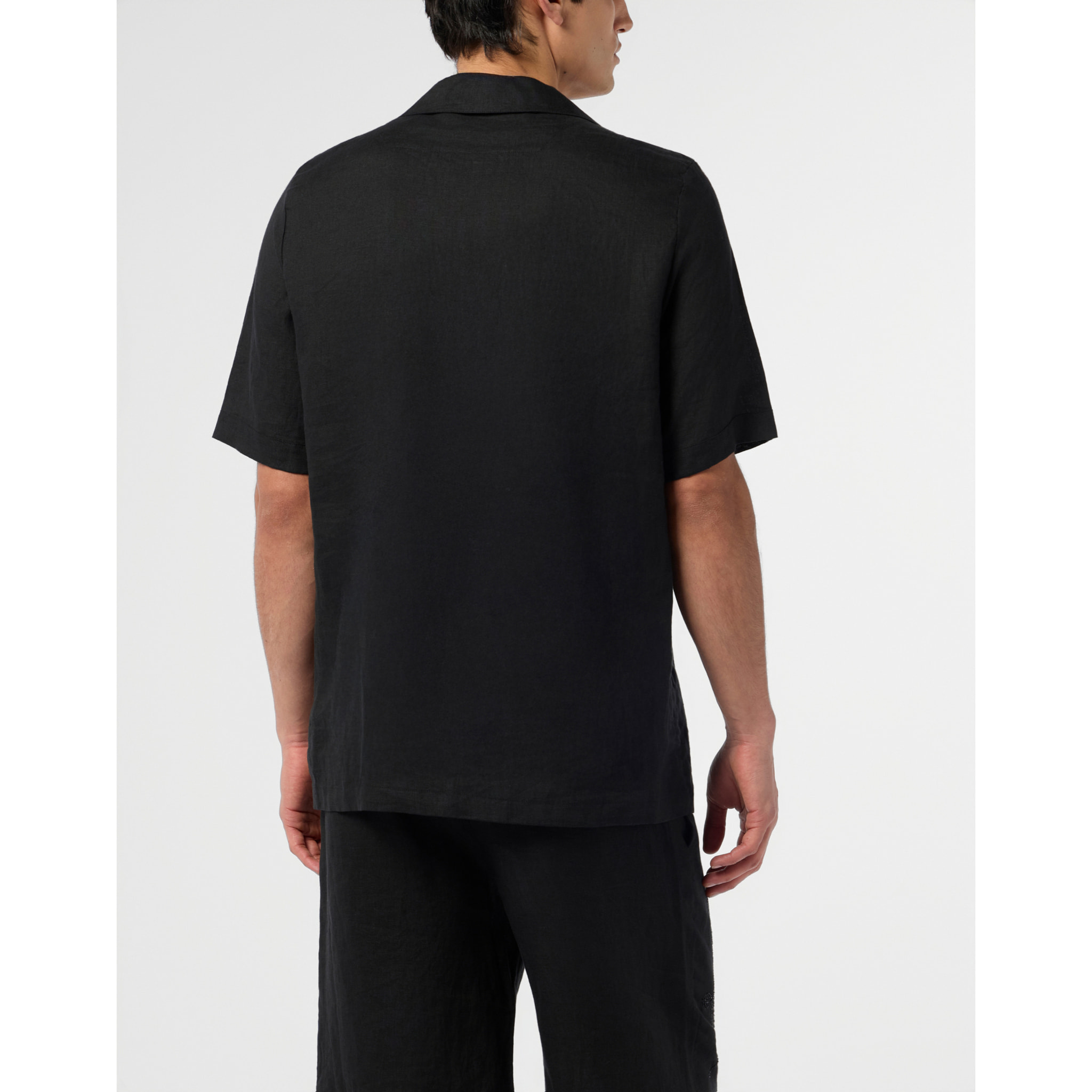 PHILIPP PLEIN Embroidered Linen Bowling Shirt Tattoo Strass