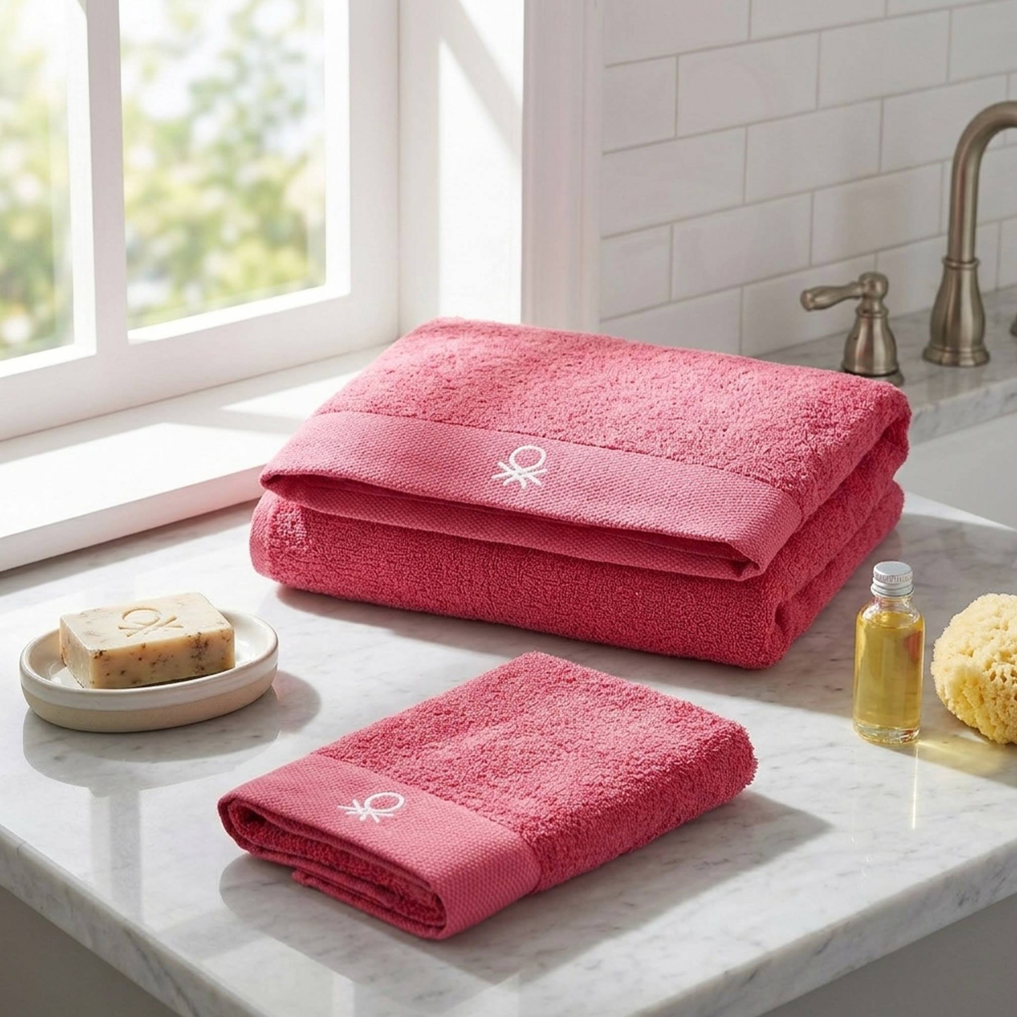 Juego de 2 toallas de baño 50x90cm + 90x150cm, rosa