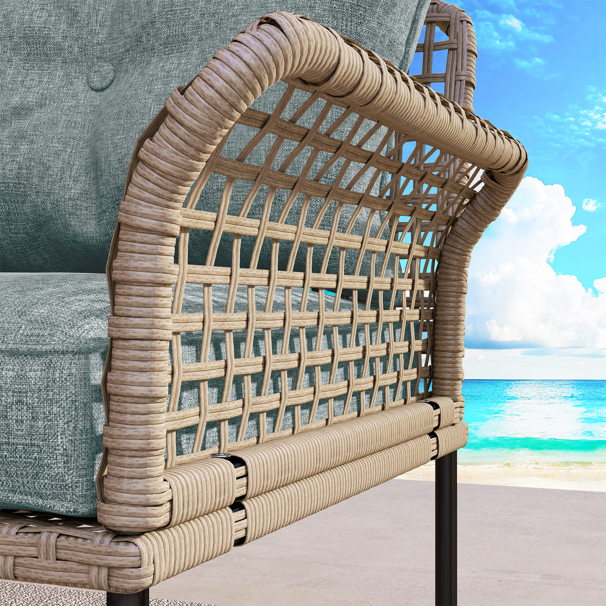 Conjunto de Jardín Exterior de Ratá¡n Sintá©tico de 5 Piezas Muebles de Jardín Exterior Incluye 2 Sofá¡s Esquineras 1 Sofá¡ de Exterior 1 Taburete 1 Mesa de Centro con Cojines Gris