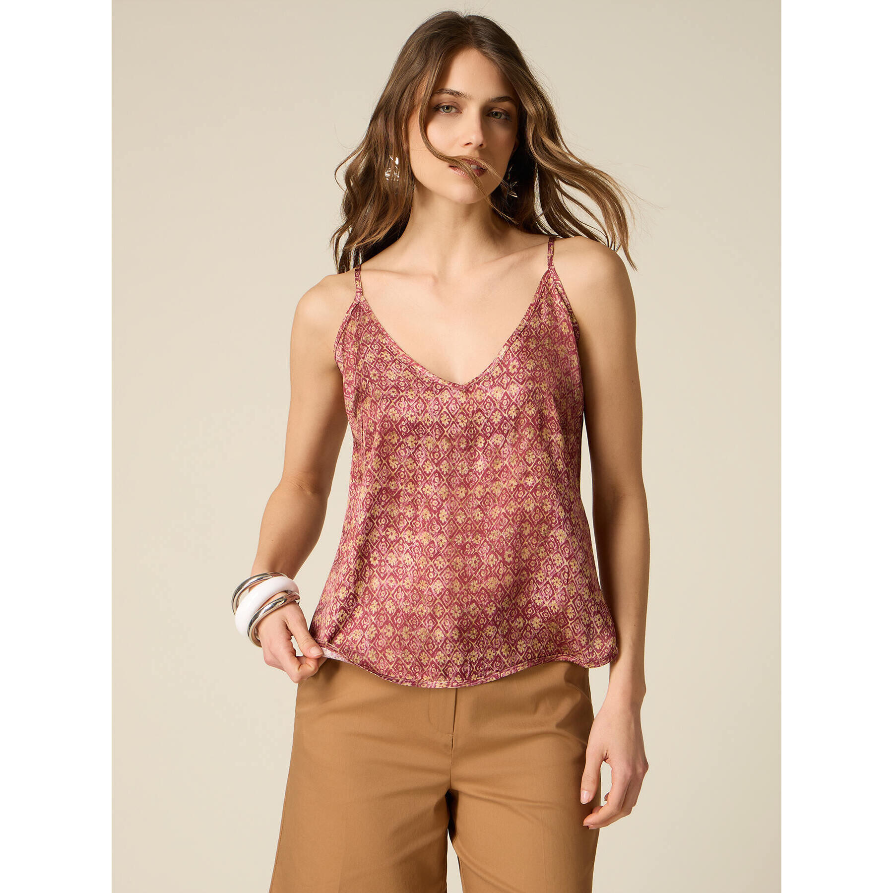 Oltre - Top in raso di viscosa fantasia - Rosa