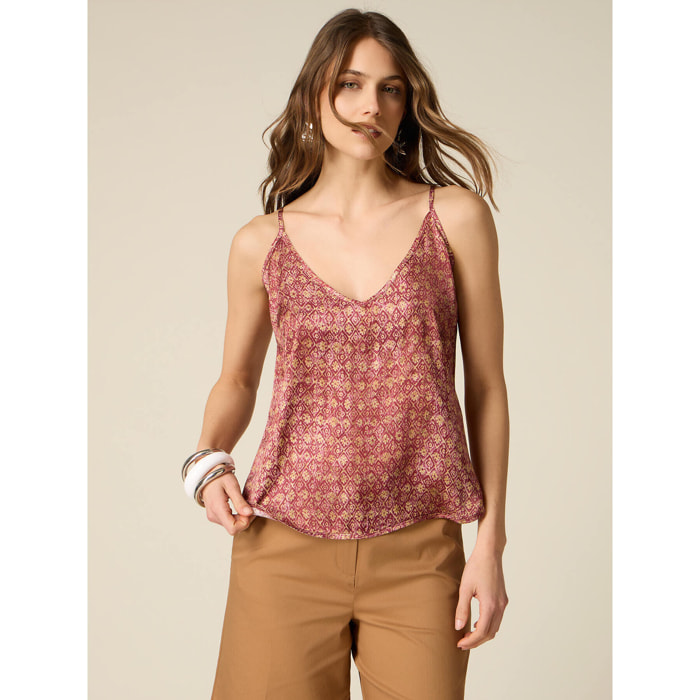 Oltre - Top in raso di viscosa fantasia - Rosa