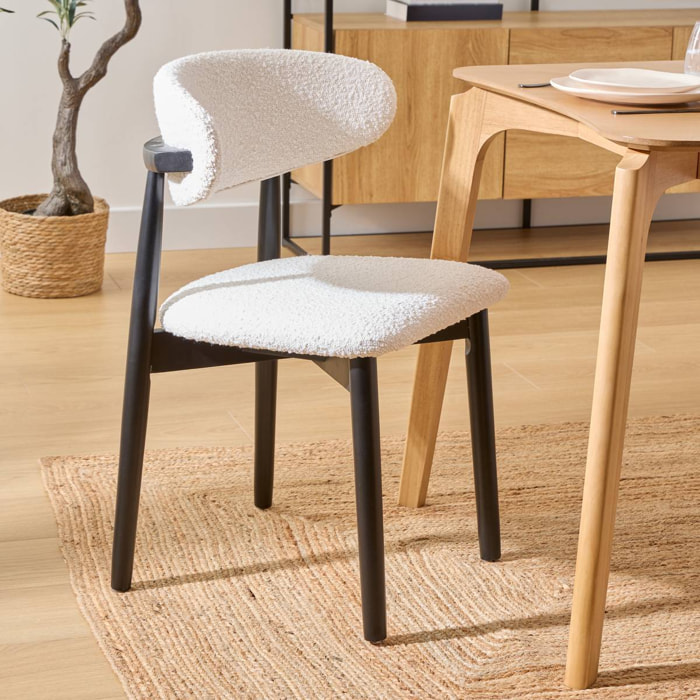 Lot de 2 Chaise en bois boucle "Sari" blanc pieds noirs