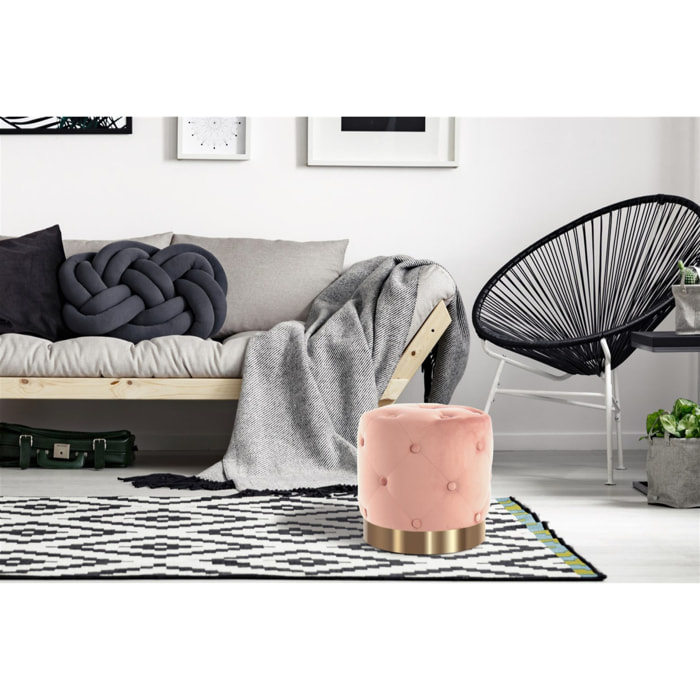 Pouf capitonné Piano in velluto rosa antico