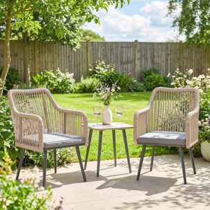 Juego de 2 Sillas de Jardín Exterior de Ratán, Sillas Terraza Exterior con Cojines, Reposabrazos y Marco de Acero, Resistente a la Intemperie, para Balcón, Terraza, 54x65x80 cm, Gris Claro