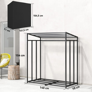 Estante de Leña Metálico, 140x70x154 cm, Leñero Exterior con Cubierta Impermeable 600D Oxford, Marco de Acero, Soporte para Leña de Chimenea, Carga 300 kg, para Jardín, Terraza